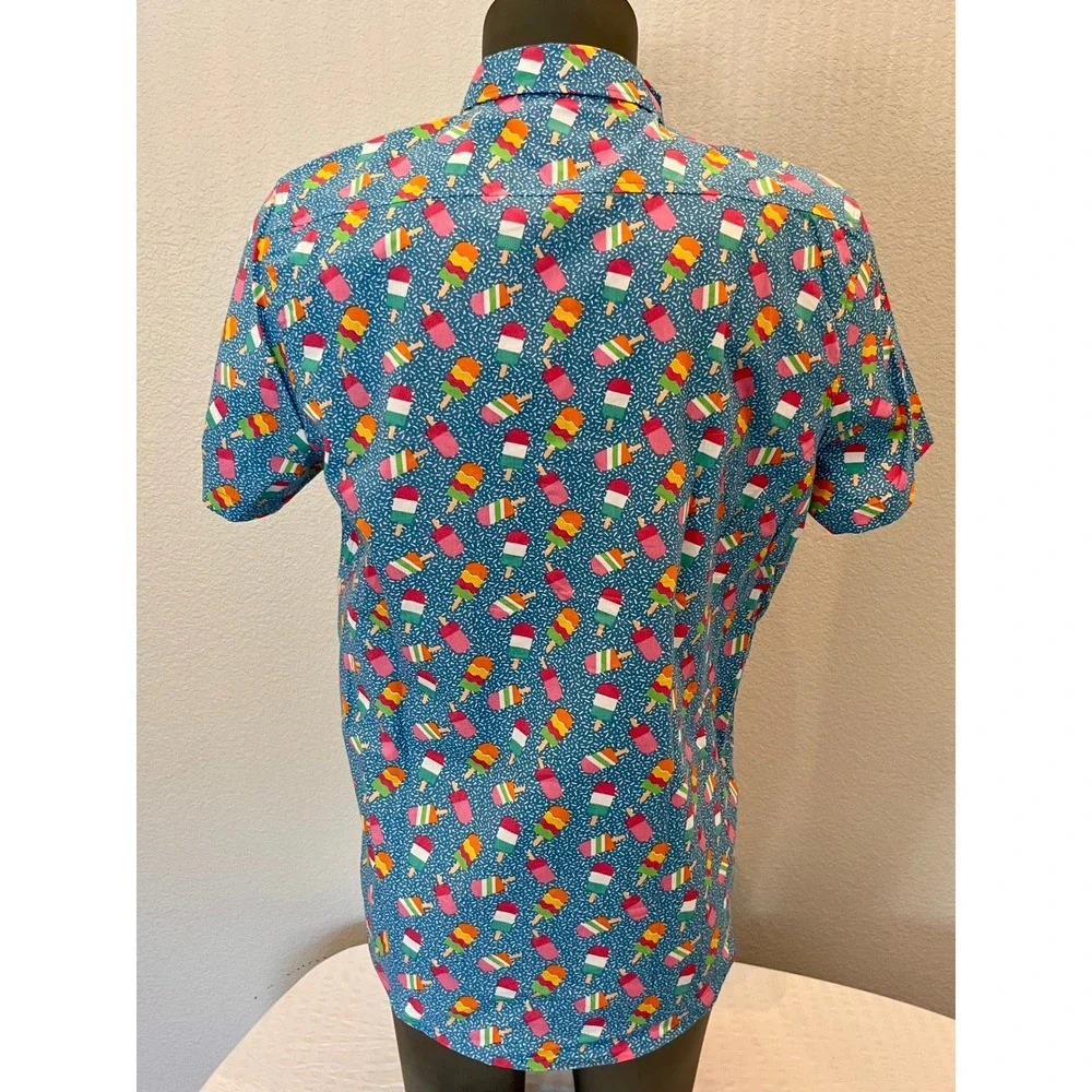 MTL Made To Live NYC Ice Cream Popsicle Print Shirt Mens L Slim Button Up